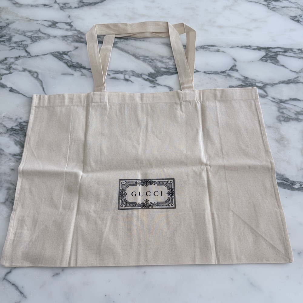 Gucci Canvas Tote Bag Cream Logo Shopper Large Reusable
